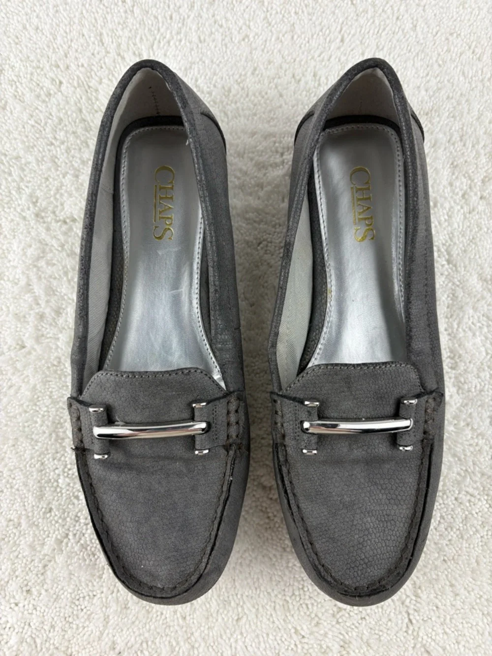 Chaps Women’s Gray Flat Loafers with Silver-toned Bit Ornament